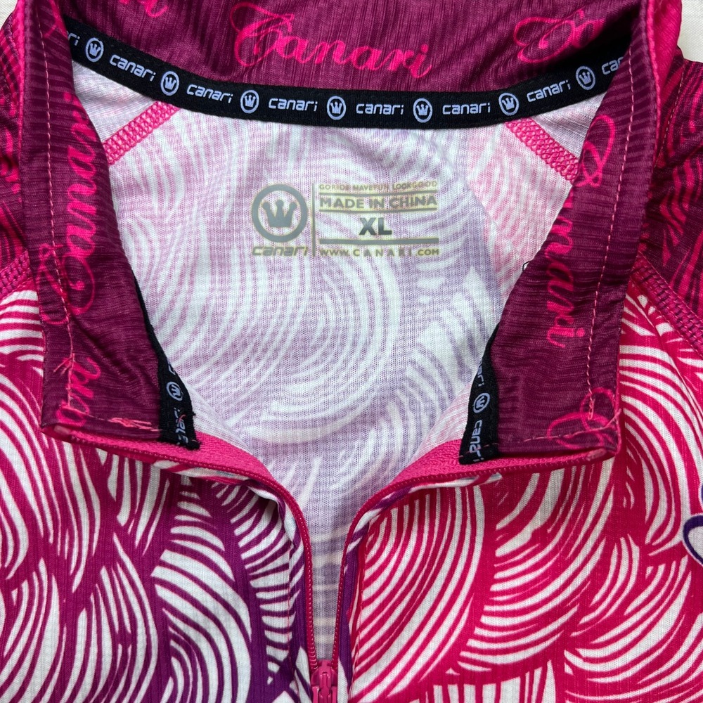 Canari Cycling Jersey Womens XL Pink Purple Swirl Floral Sleeveless Full Zip - Picture 3 of 10